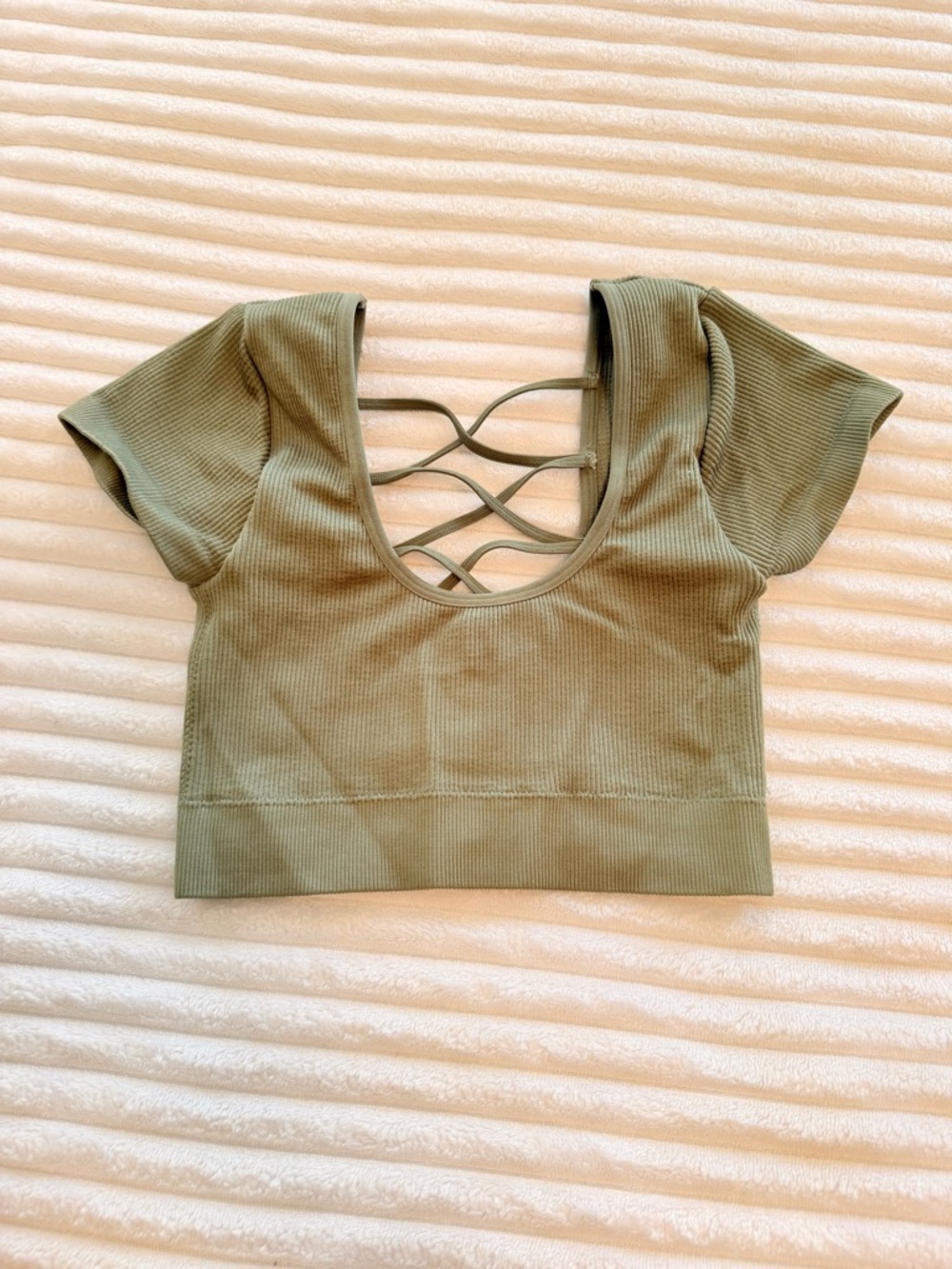 aerie Olive Green Ribbed Crisscross-Back Crop Top